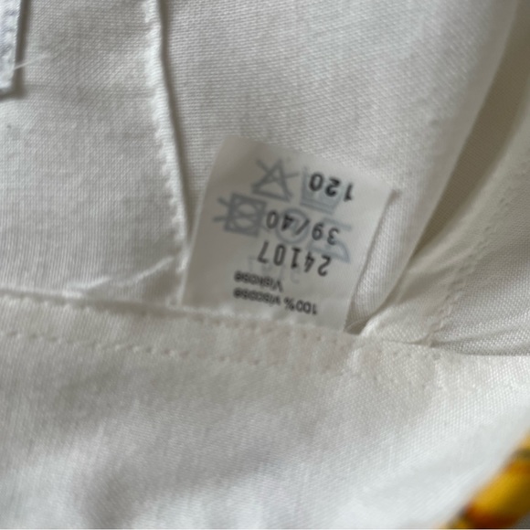 Vintage Hom La Mode Des Gagneurs Tie Print Shirt Size M 46” White Multi Quirky - Picture 9 of 10